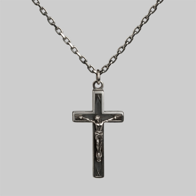 Allied. Bespoke crucifix necklace made for Brad Pitt's Max Vatan character.